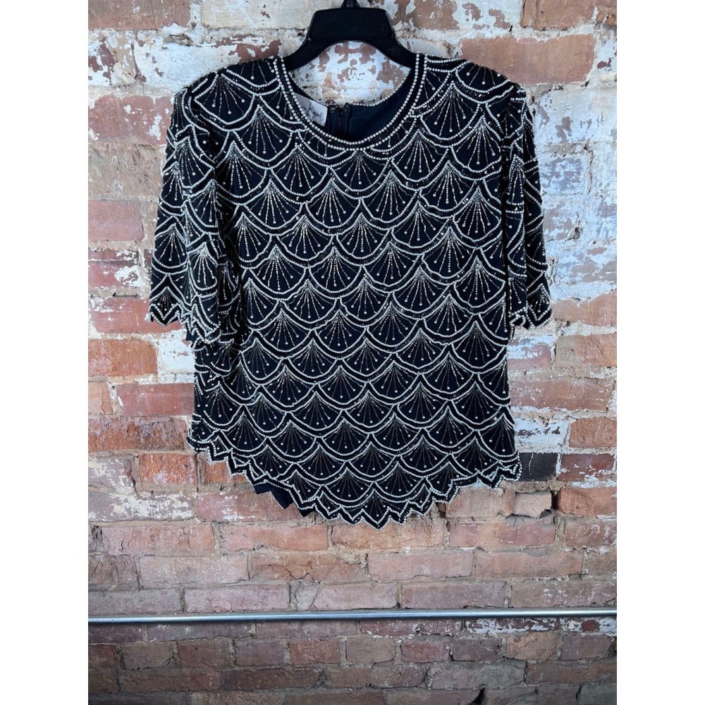 Vintage Laurence Kazar Women's Silk Black Sequin Top Women's Size 2X